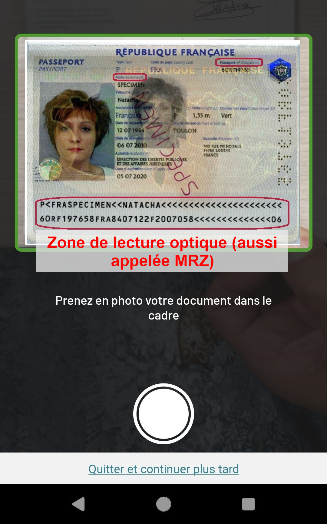 Capture document d'identité